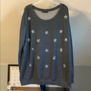 Grey Long Sleeve Jeweled Flower Top